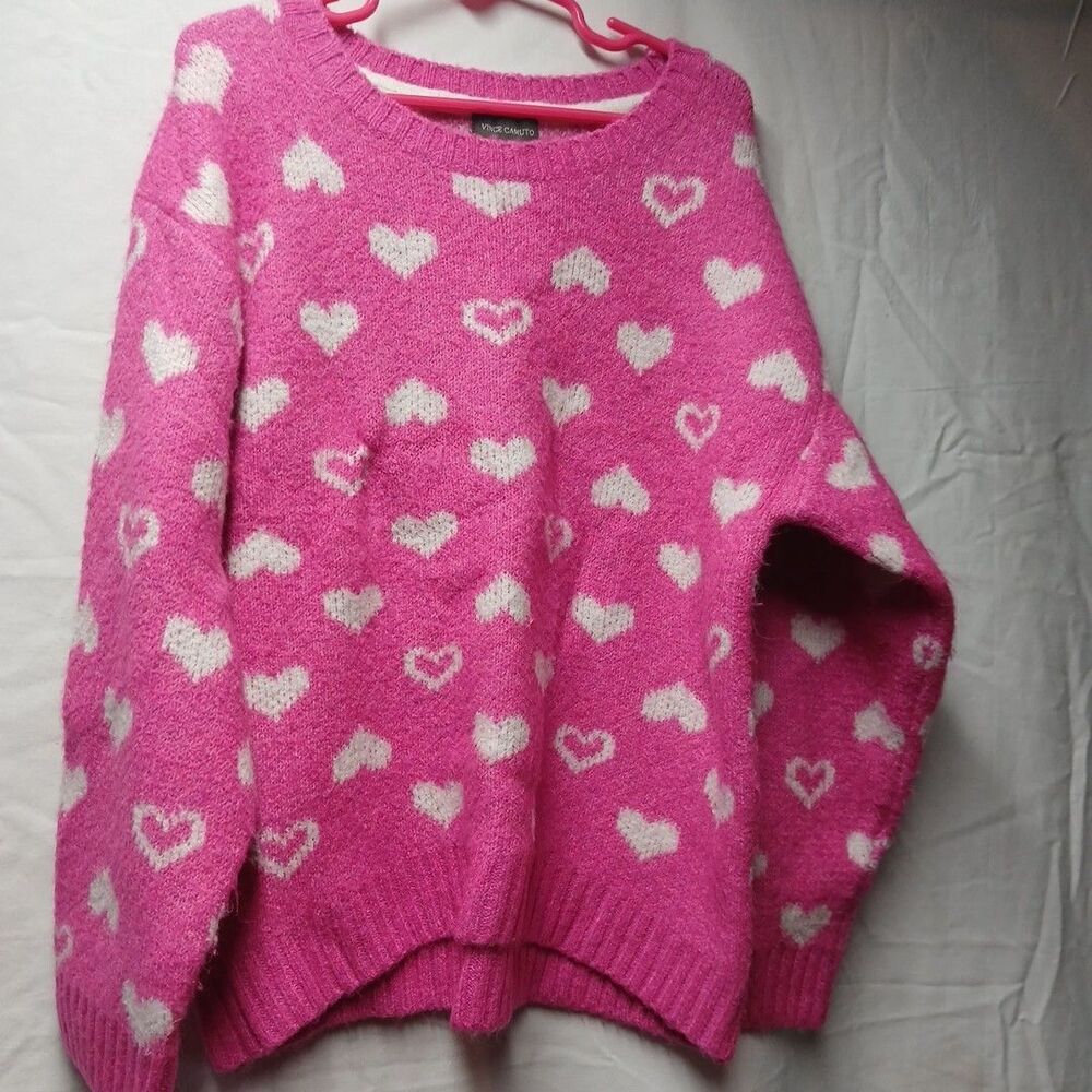 Vince Camuto Girls Size M Sweater Pink With White Hearts. Snag See Pictures